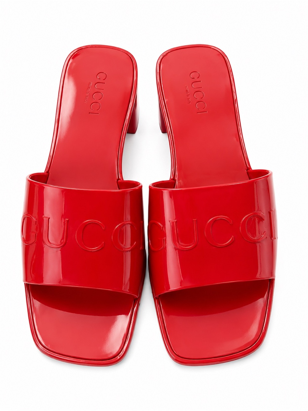 Gucci Red Jelly Rubber Logo Women’s Slide Sandals Thick Heels 39
